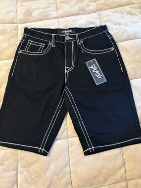 Rocawear Black Denim Shorts with White Contrast Stitching